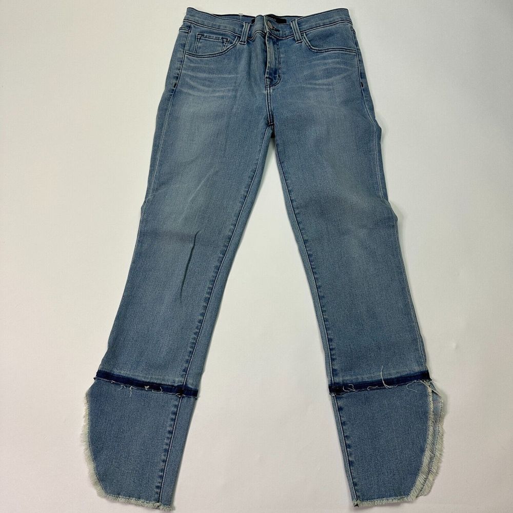 J BRAND Ruby High Rise Crop Cigarette Patriot Raw Frayed Hem Jean Size 24